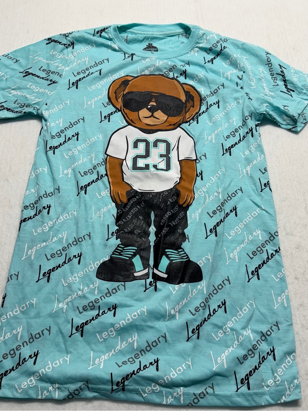 Launder “legendary” Bear Graphic Tee - Turquoise Small